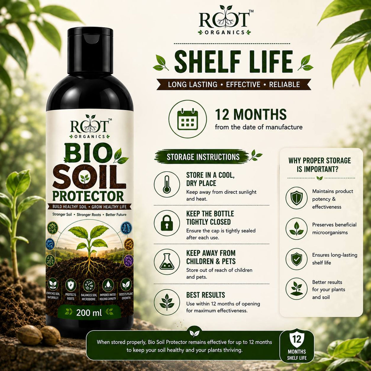 Root Organics Bio Soil Protector 200 ml | 100% Natural Soil Health & Root Growth Booster
