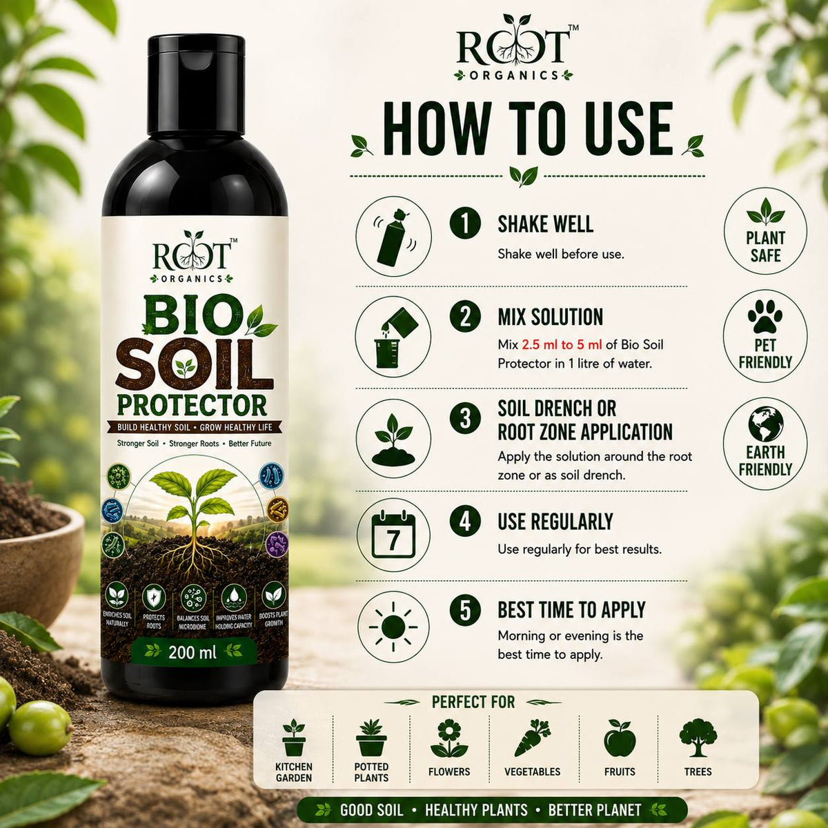 Root Organics Bio Soil Protector 200 ml | 100% Natural Soil Health & Root Growth Booster