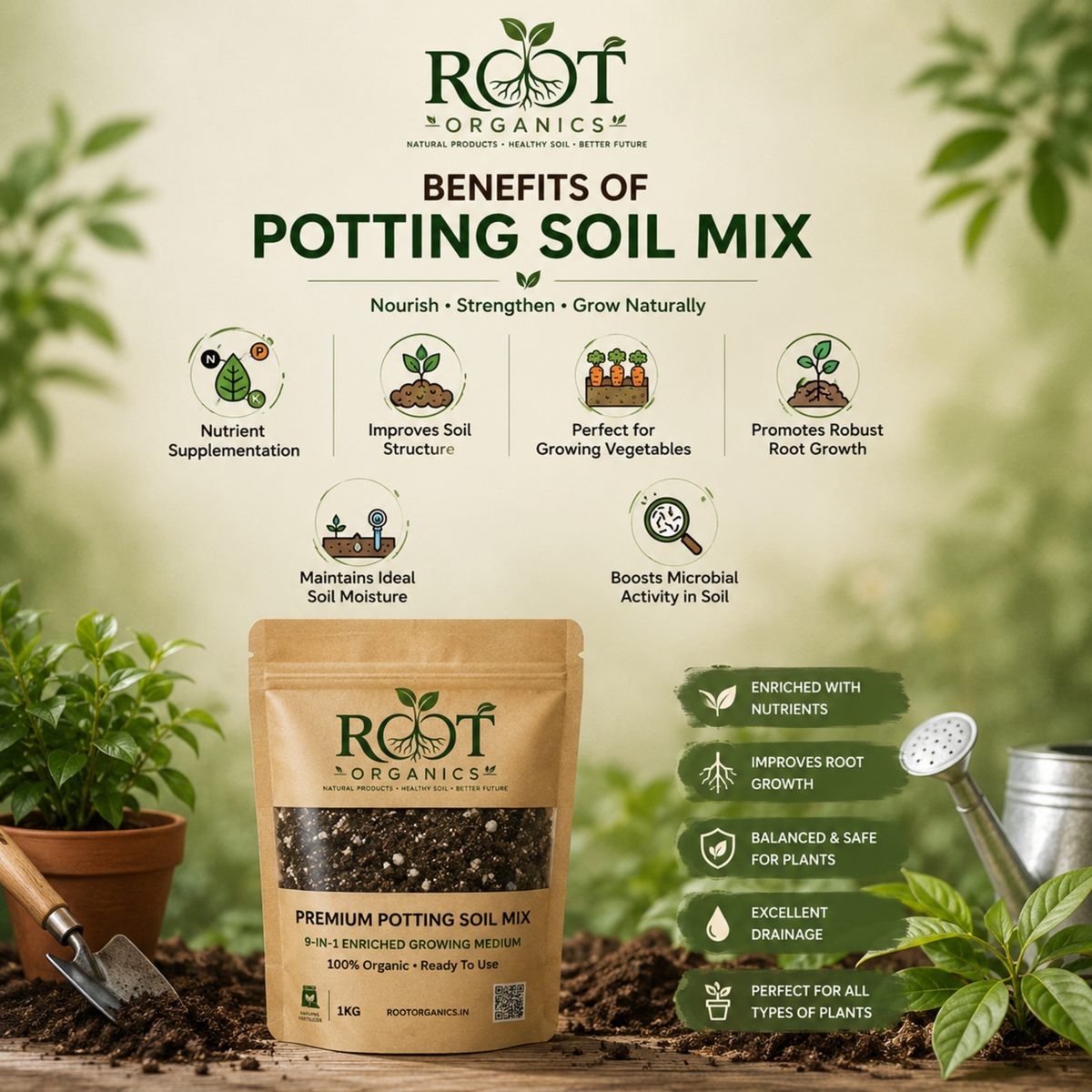 Premium Potting Soil Mix – 9-in-1 Enriched Growing Medium